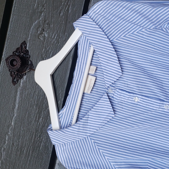 CHICO'S Panama Striped Portrait Shirt Blue White sz S/4 Women's Casual Top - Picture 6 of 14